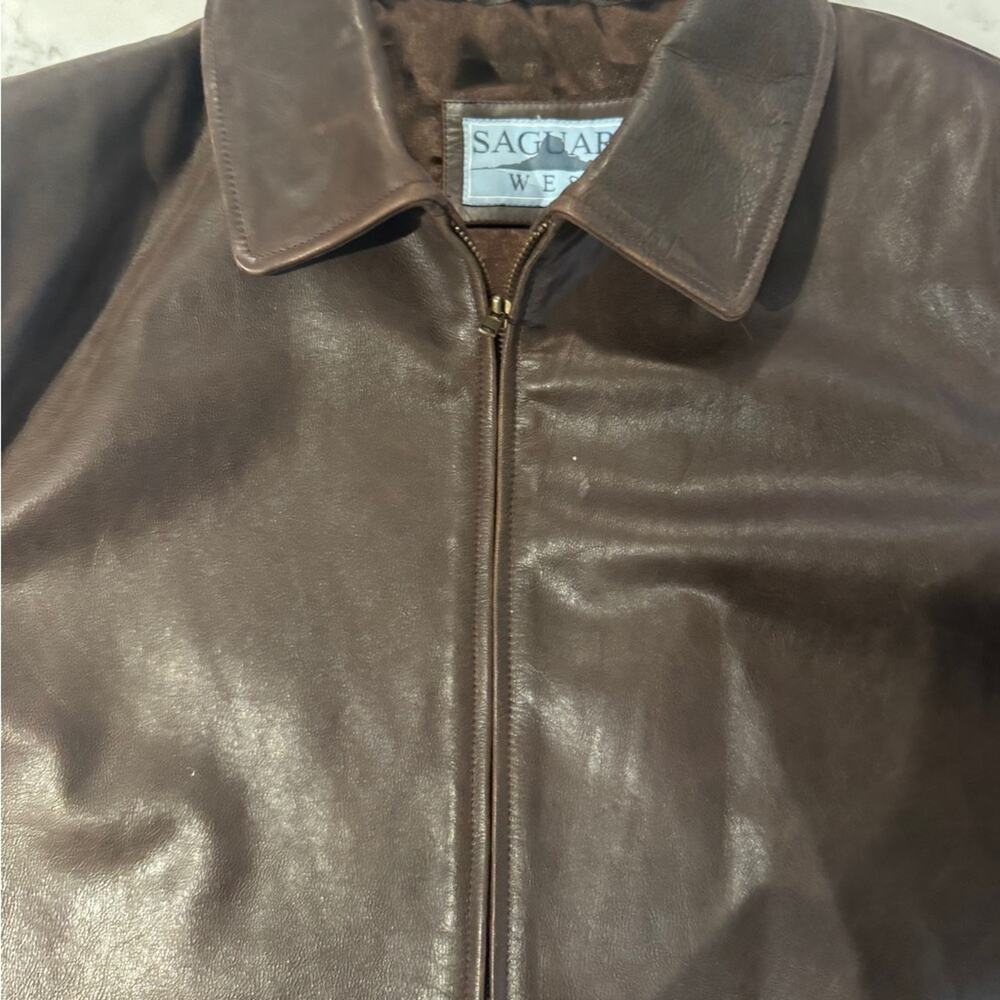 Vintage Pick: Men’s Saguaro West 100% Leather Jacket Brown L Full Zip Lined